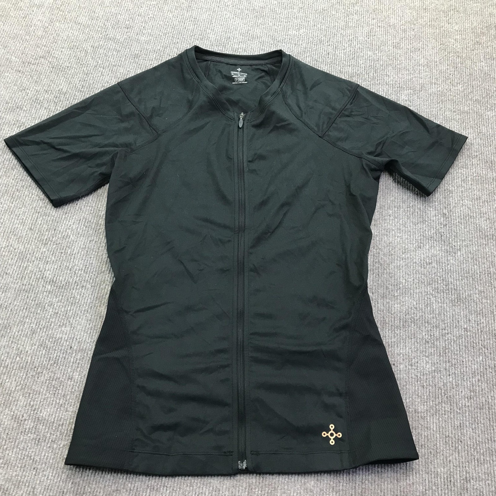 Tommie Copper Mens XL Lower Back Support Compression Zip Shirt Top Black