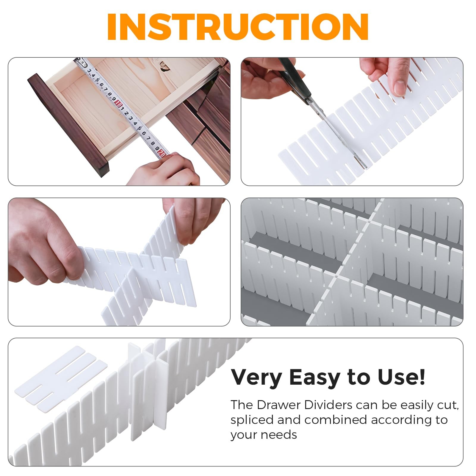Plastic Drawer Dividers Adjustable Drawer Organizer Dividers Separator for Ti...