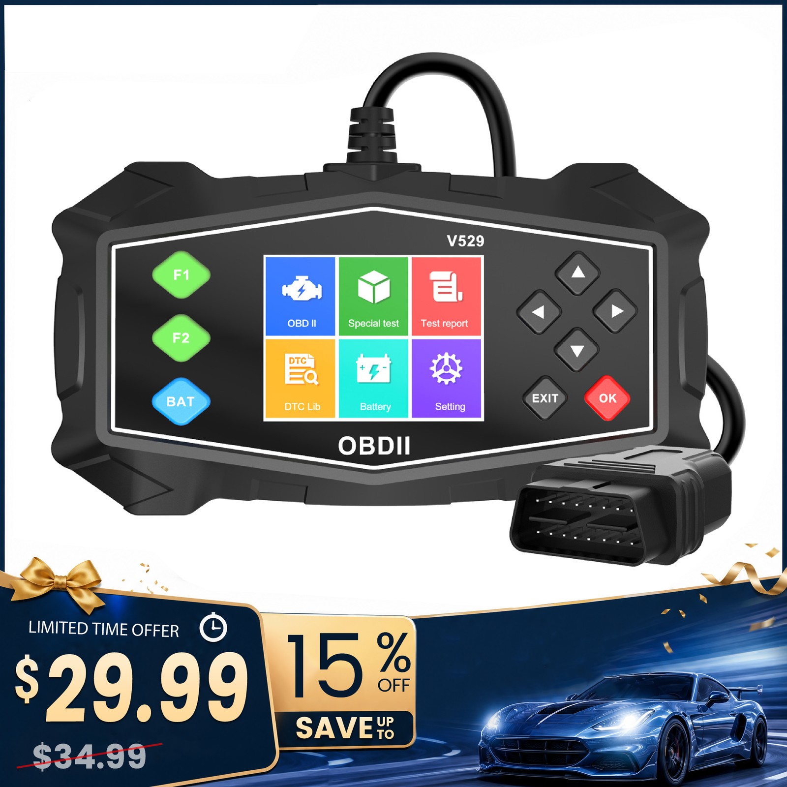 OBD2 Scanner Car Transmission Diagnostic Tool Report Code Reader Battery Tester