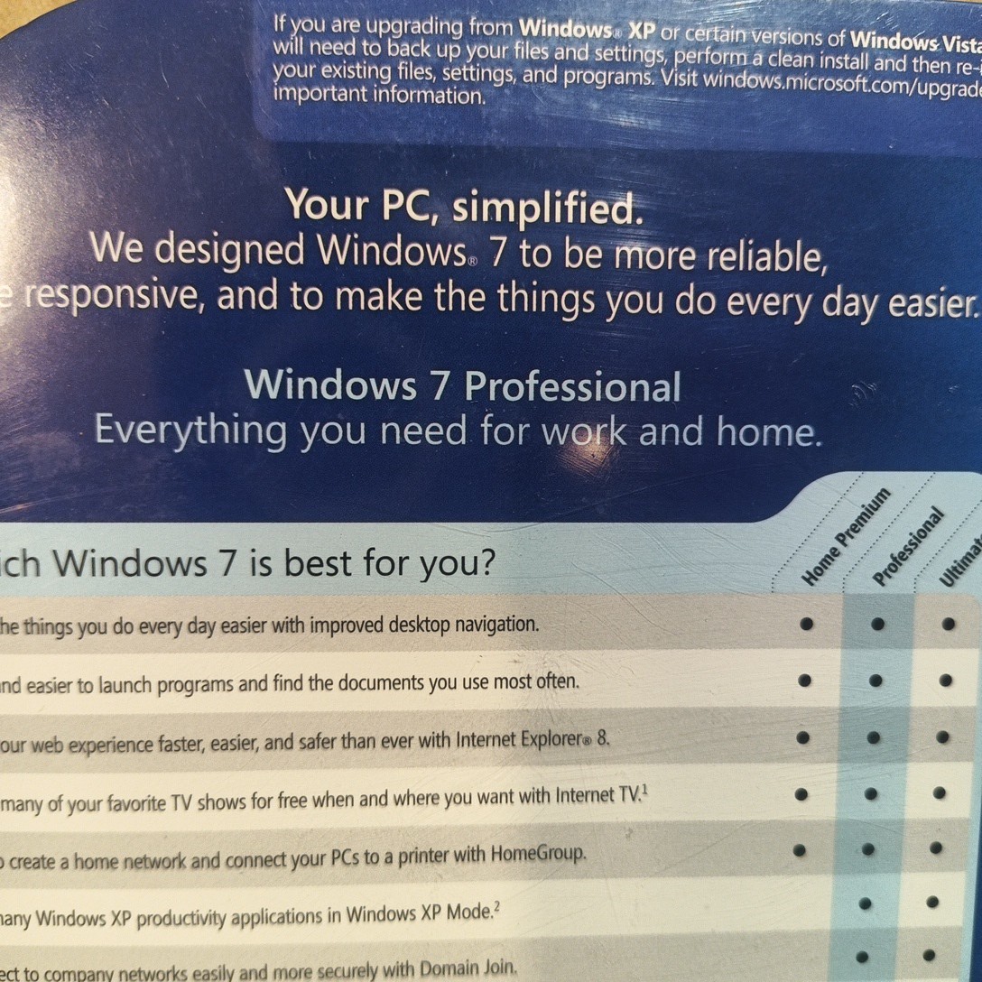 Microsoft Windows 7 Pro Professional 32 / 64bit Kit DVD Retail Box New Install