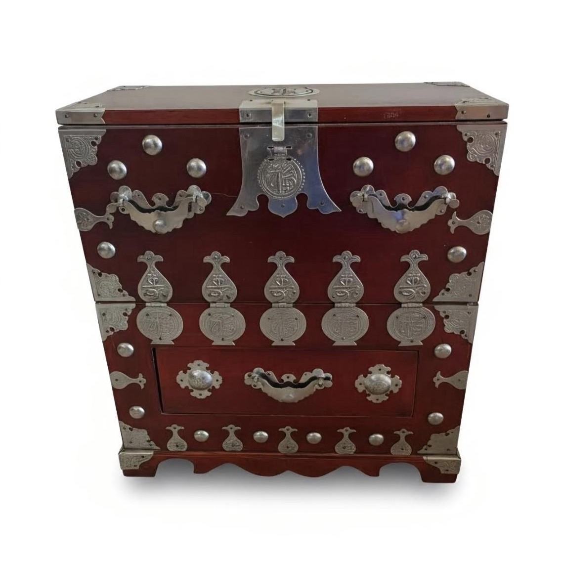 Korena vintageWooden Jewelry Box with Metal Accents, Drawers, Red read bottom