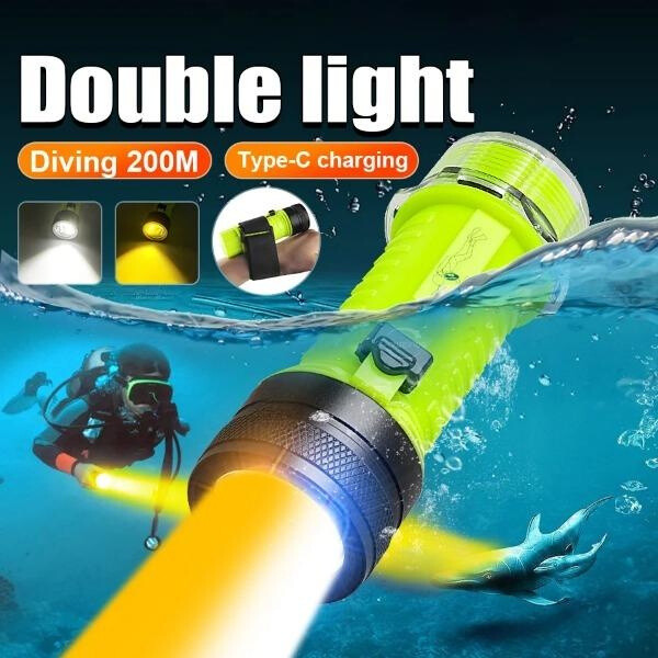200000LM Diving Flashlight Diving Torch Type C Rechargeable Waterproof Lights