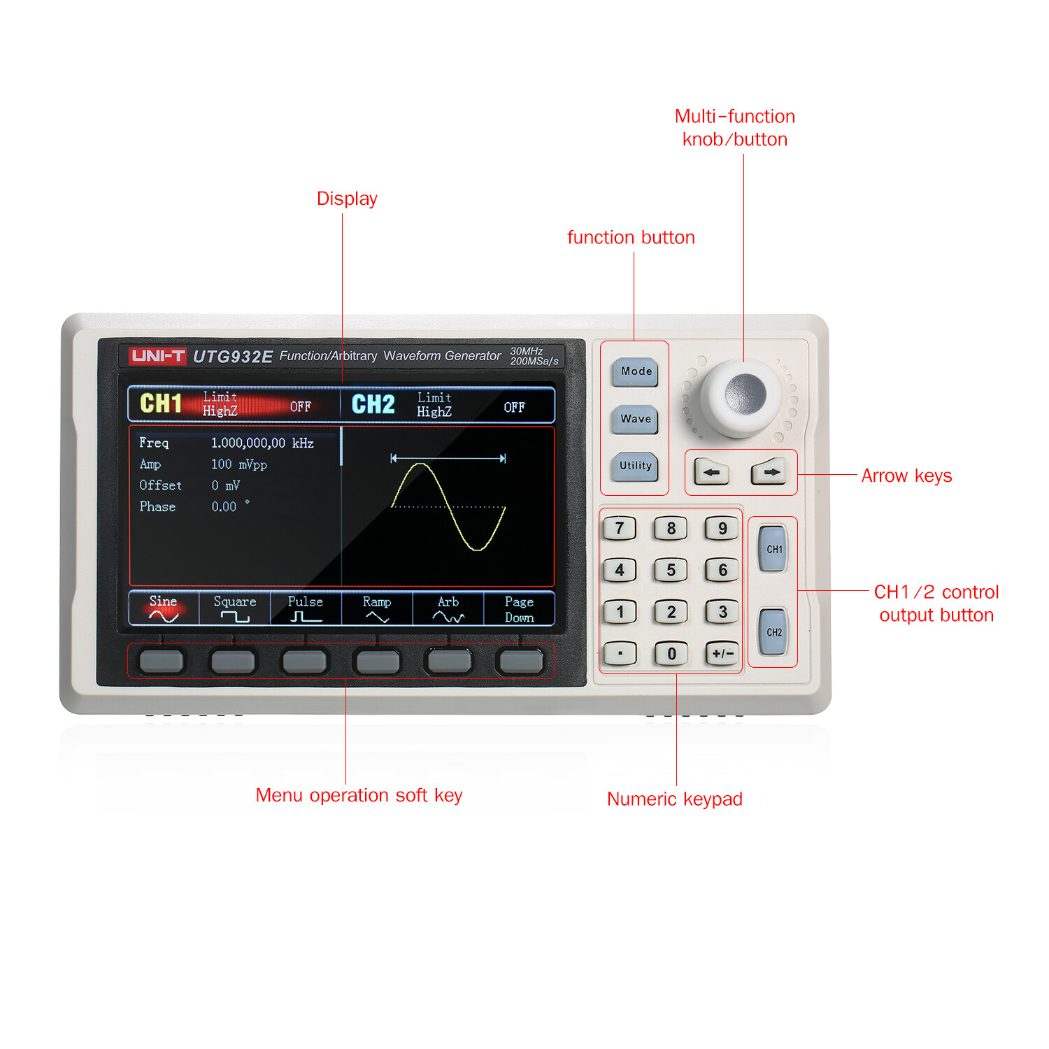 UNI-T Function Signal Generator Arbitrary Waveform 2CH 30MHz Frequency Meter