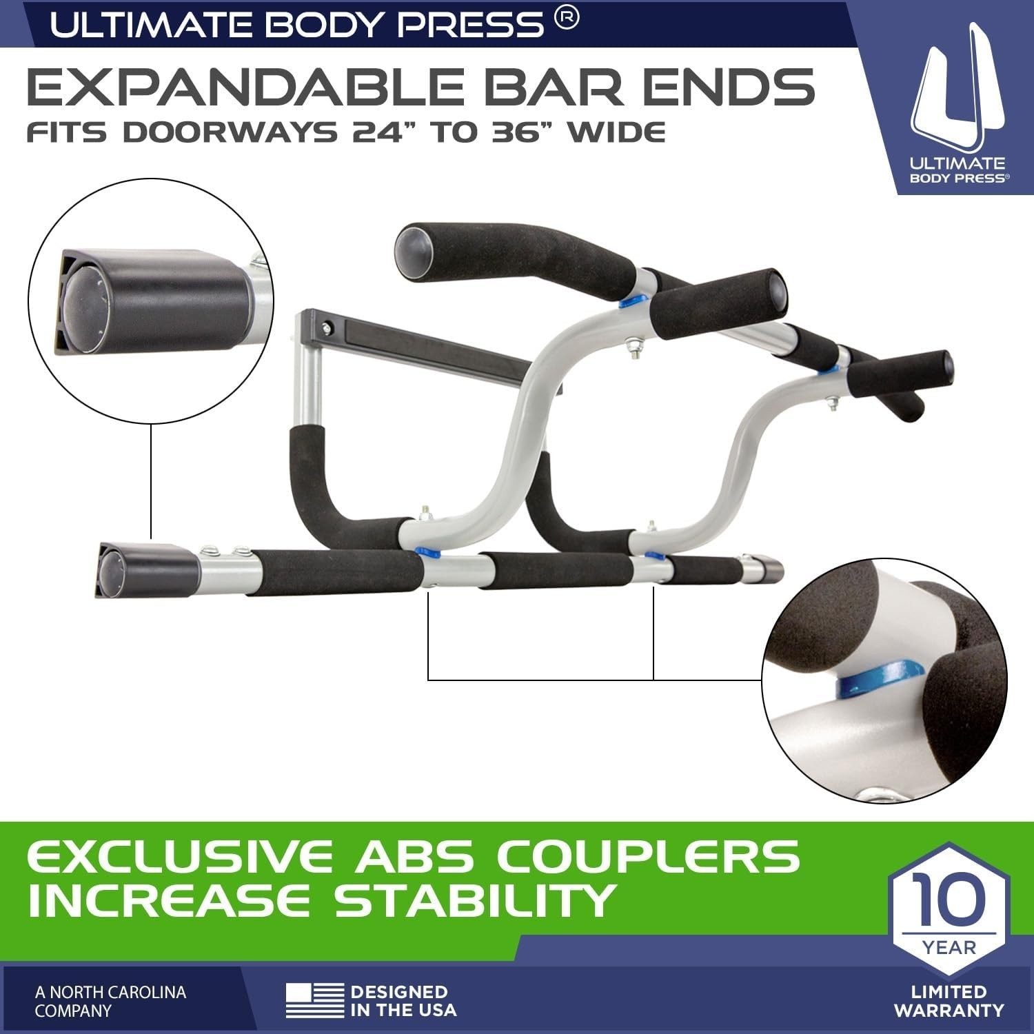 Body Press Doorway Pull Up Bar Elevated Bar Adjustable Width Strength Training