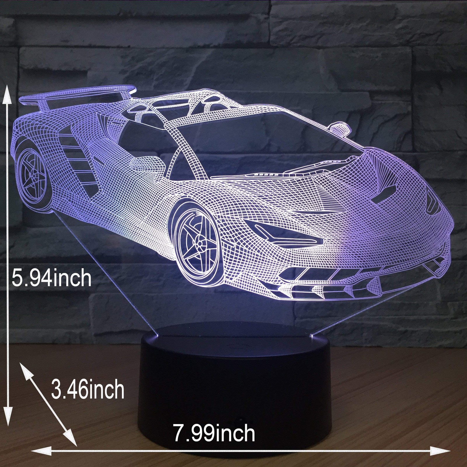 Race Car Lamp 7 Color Changing Night Light Touch Remote Control Timer