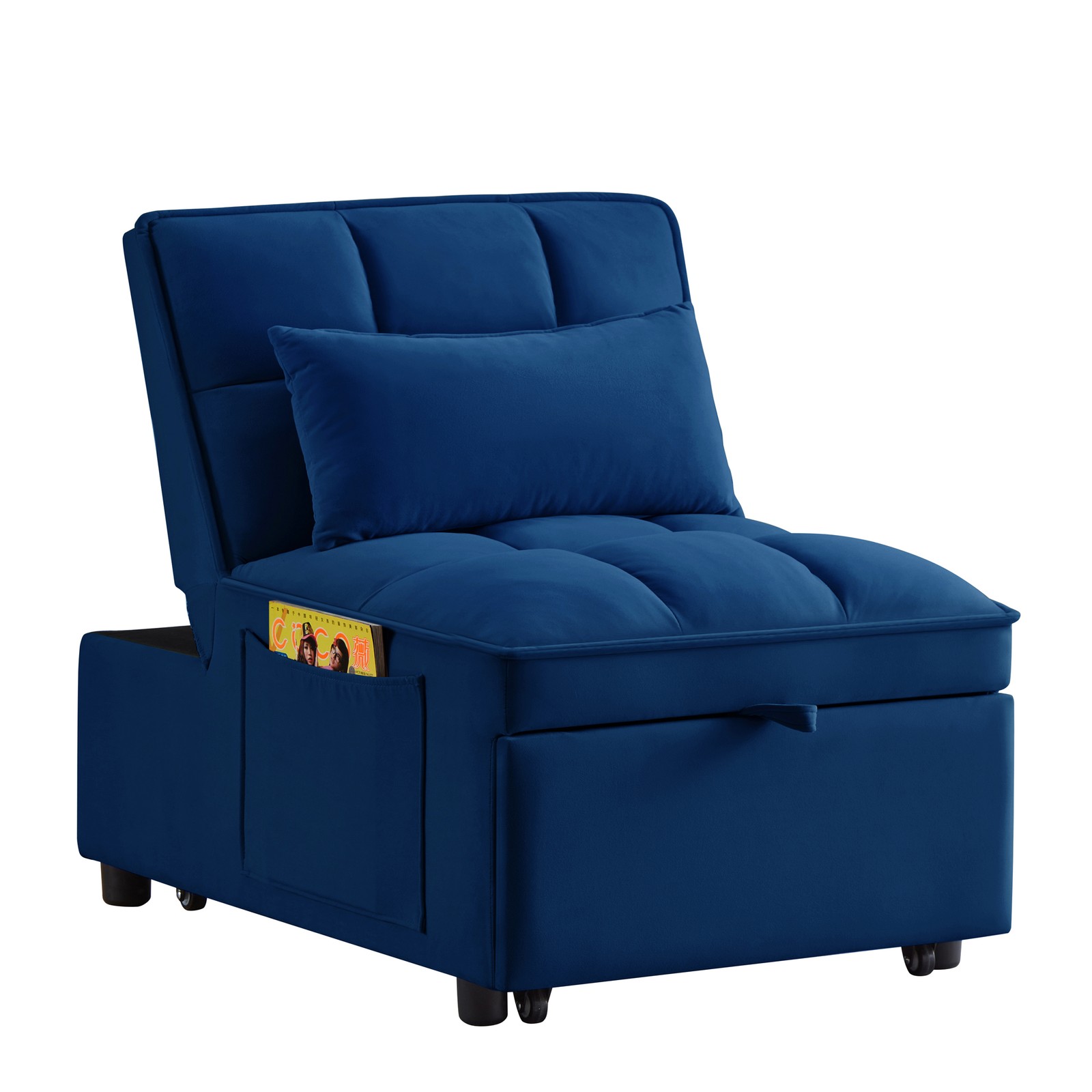 4 in1 Multi-Function Single Sofa Bed with Storage Pockets,Tufted Single Pull-