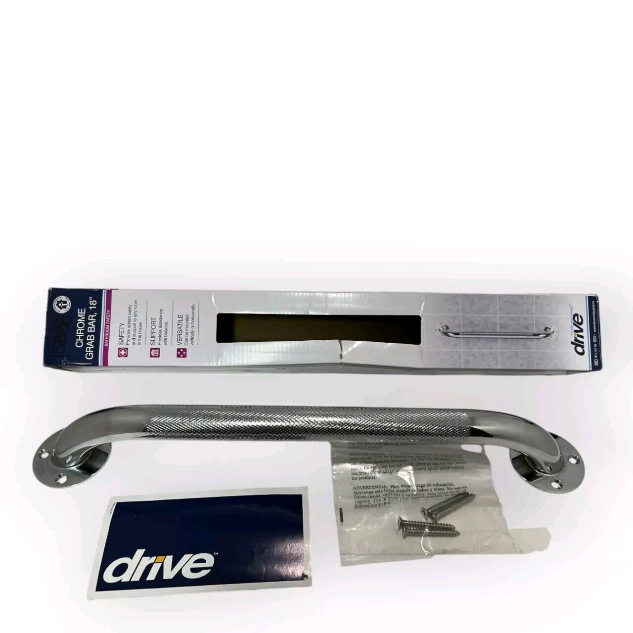 Drive Medical Chrome Knurled Grab Bar, 18" OPEN BOX