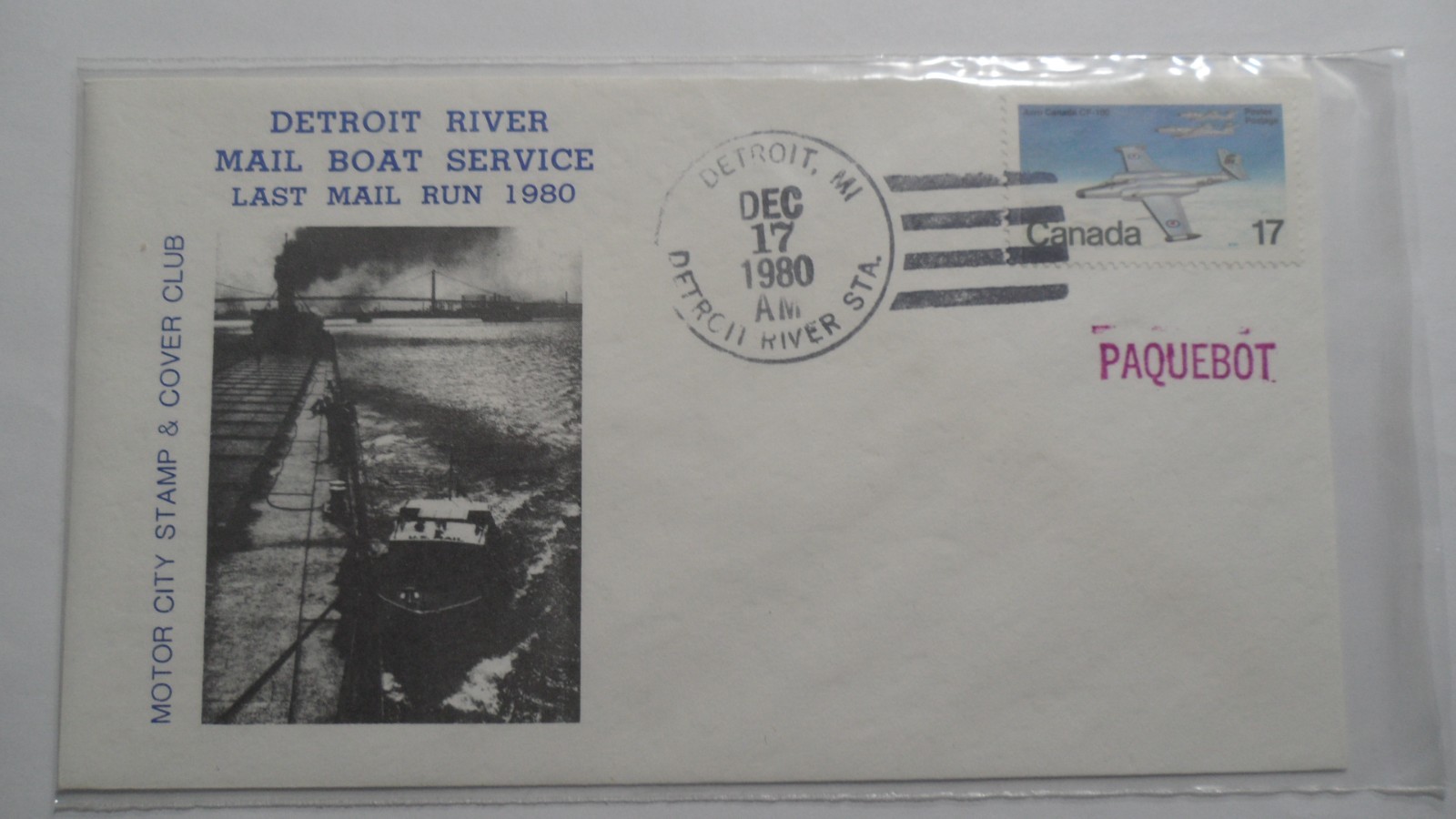 STAMPMART : USA 1980 DETROIT RIVER MAIL BOAT SERVICE MOTOR CITY CLUB COVER