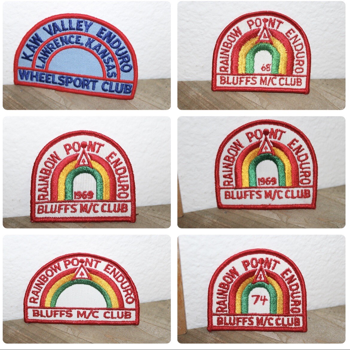 6 Vintage Motorcycle Patches Biker Rainbow Point Enduro Bluffs MC Club