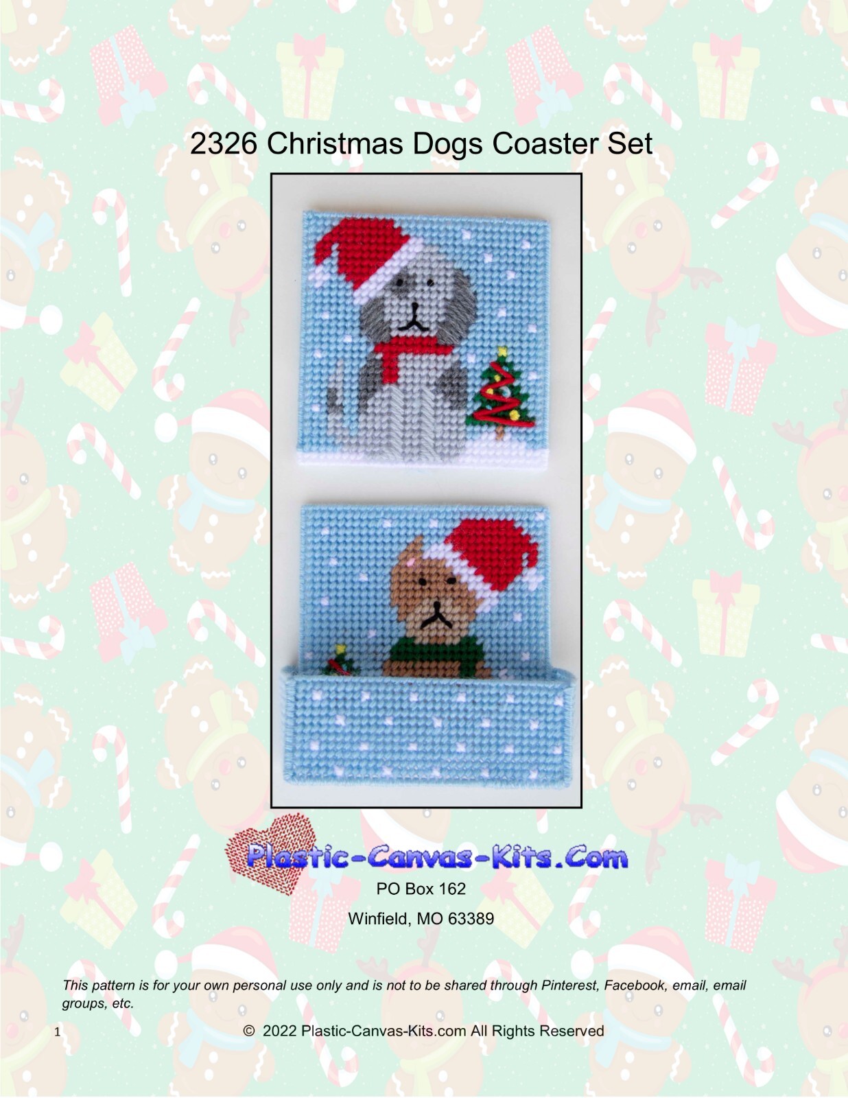 Christmas Dogs Coaster Set-Plastic Canvas Pattern or Kit