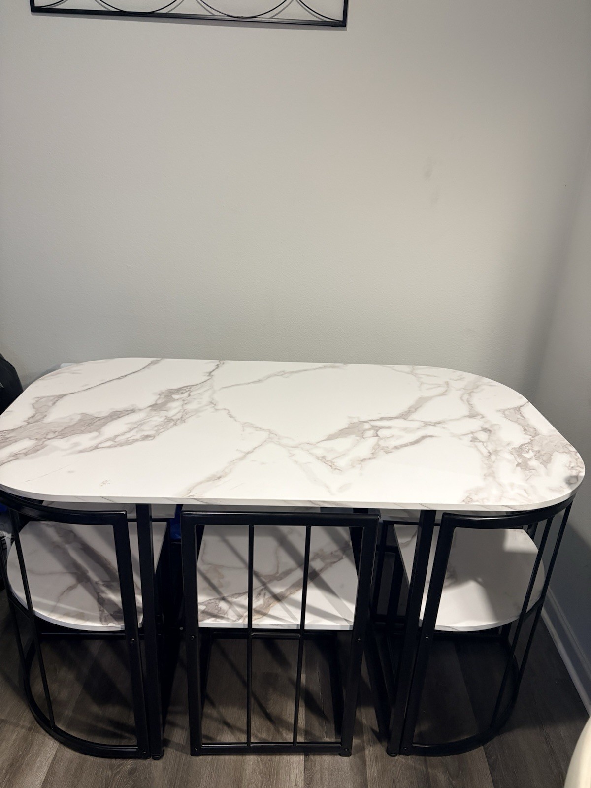 7Piece Marble Pattern Dining Set Space Saving Modern Rectangular Table 6 Chairs