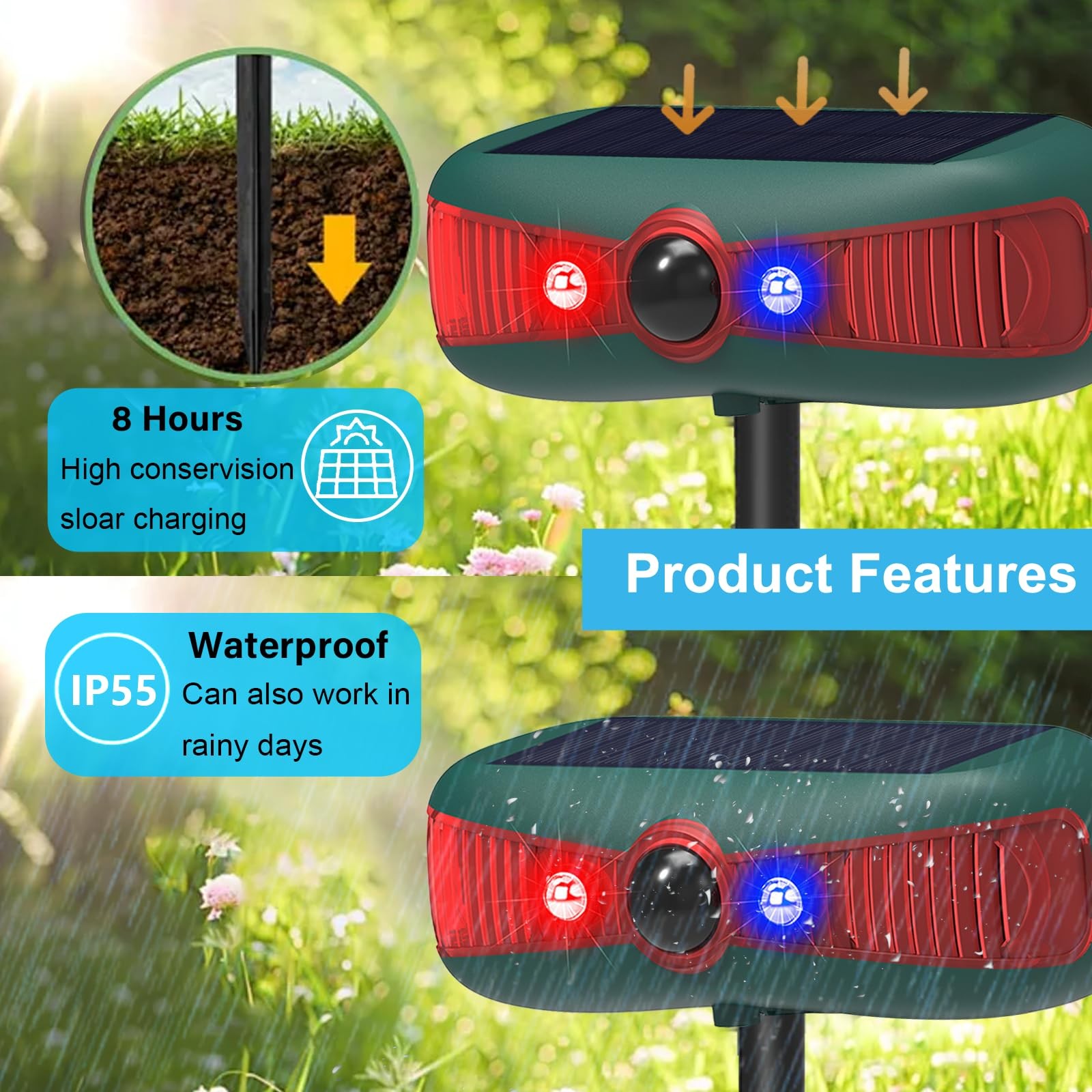 Solar Outdoor Motion Sensor Alarm, 130db green