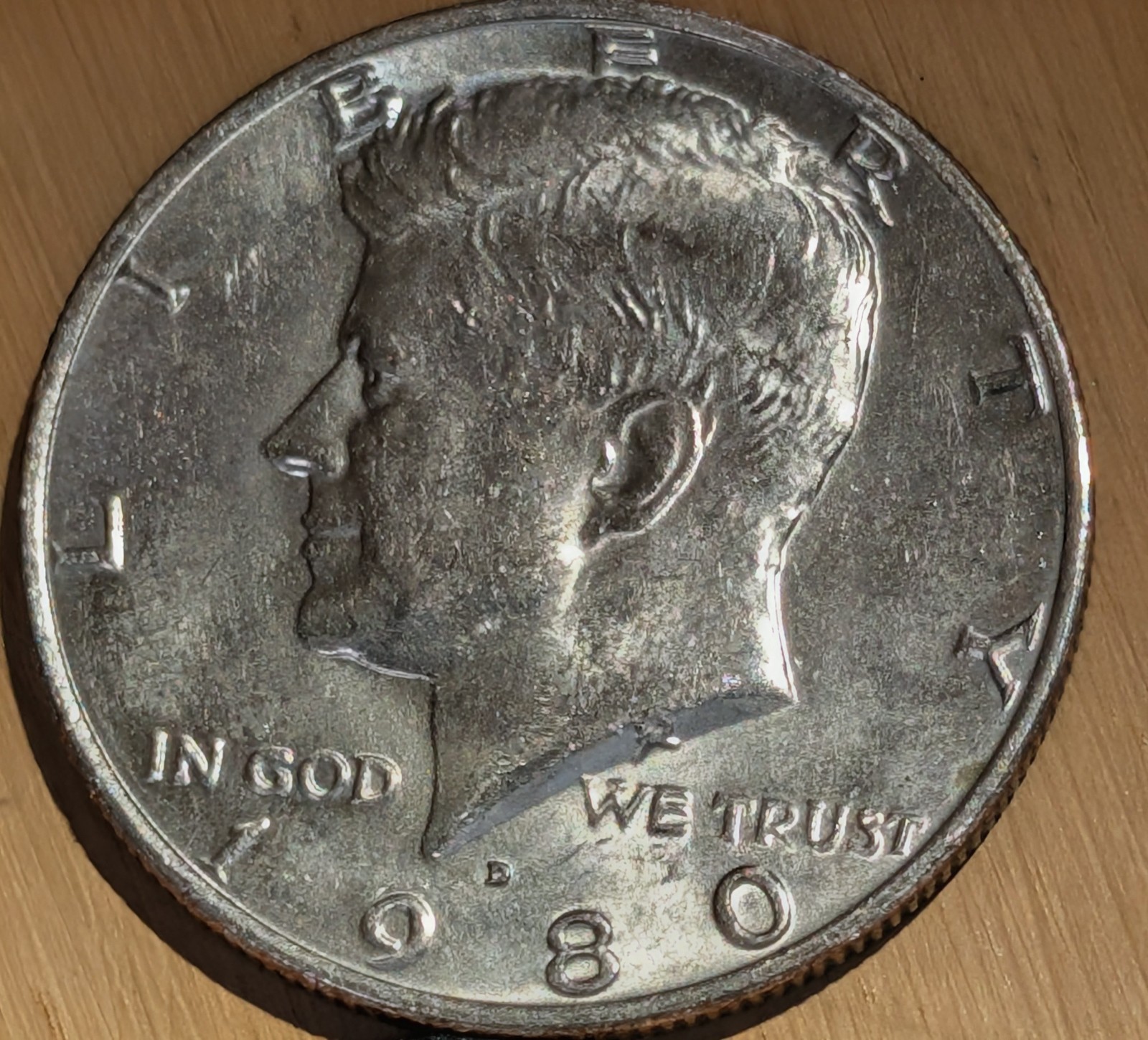 1980-D Kennedy Strike through Error/ Die Crack Tail Feather