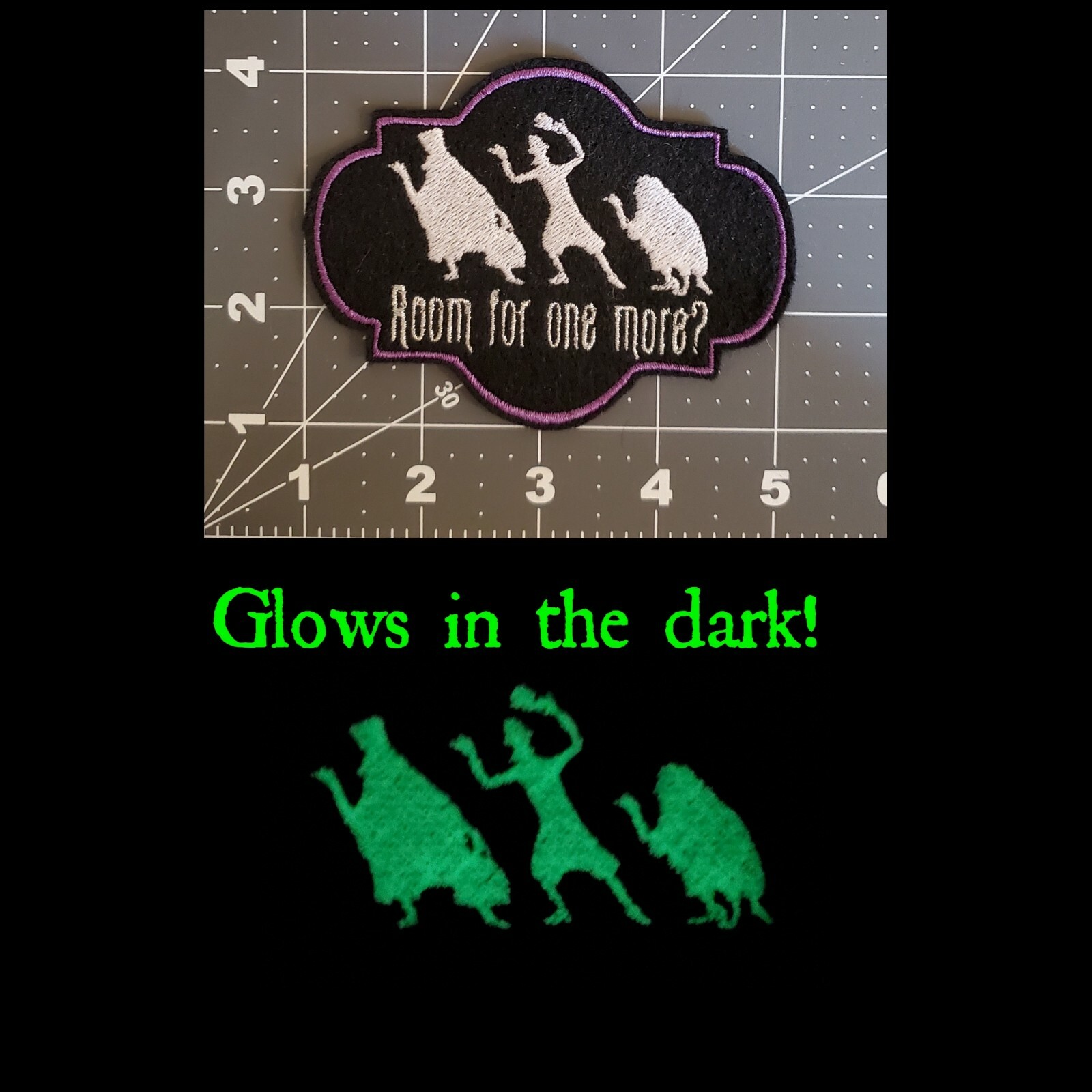 Disney Haunted Mansion Ghosts Iron on Patch approx 4" GLOWS IN THE DARK