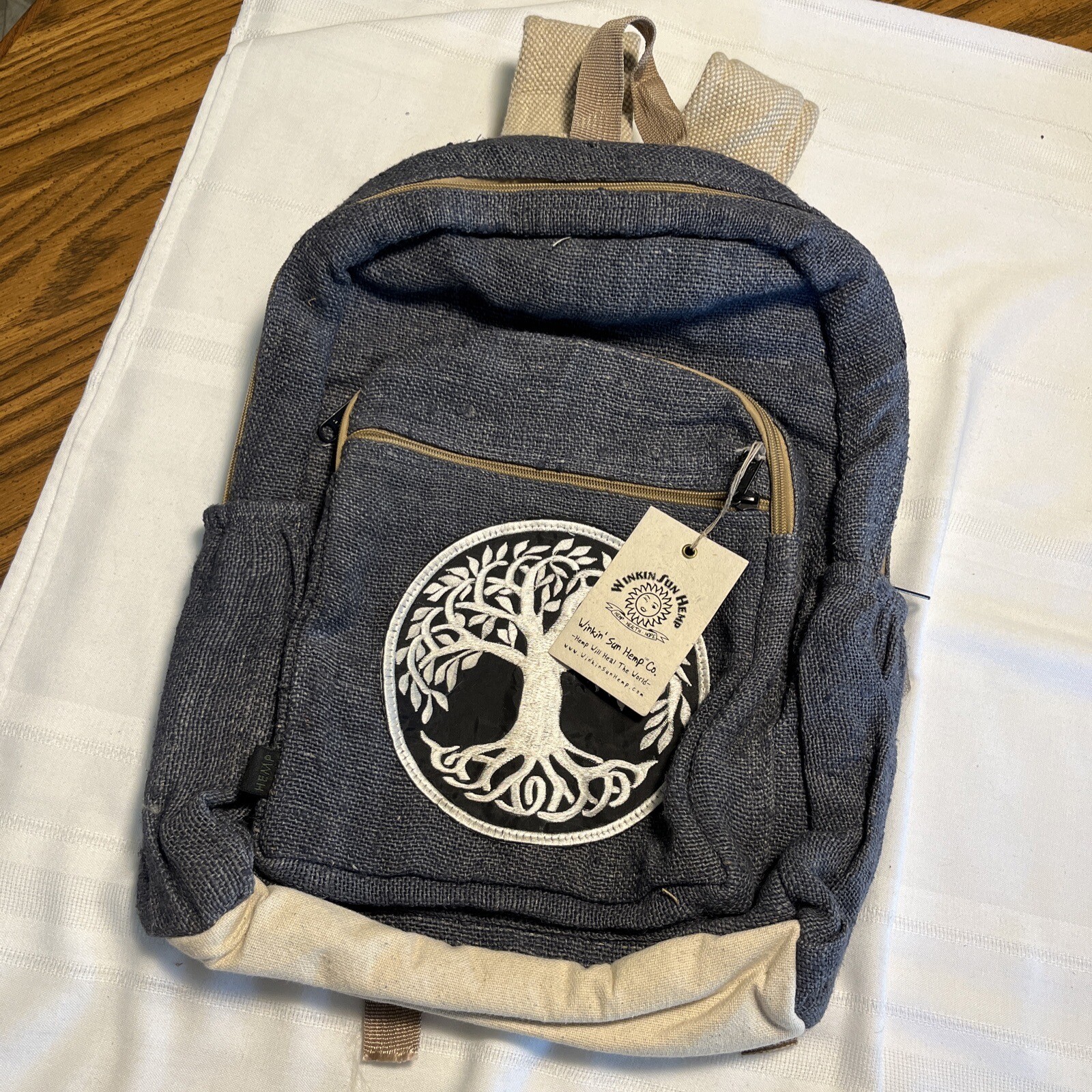 Winkin Sun Hemp Adjustable Backpack Tree Of Life. Zip Closure BNWT SPACIOUS ROOM