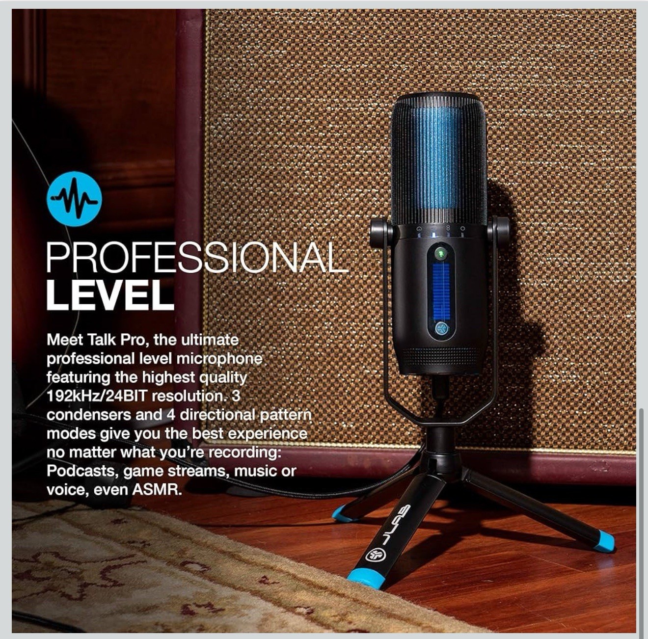 JLab Talk Pro USB Microphone USB-C Output Cardioid Omnidirectional Stereo