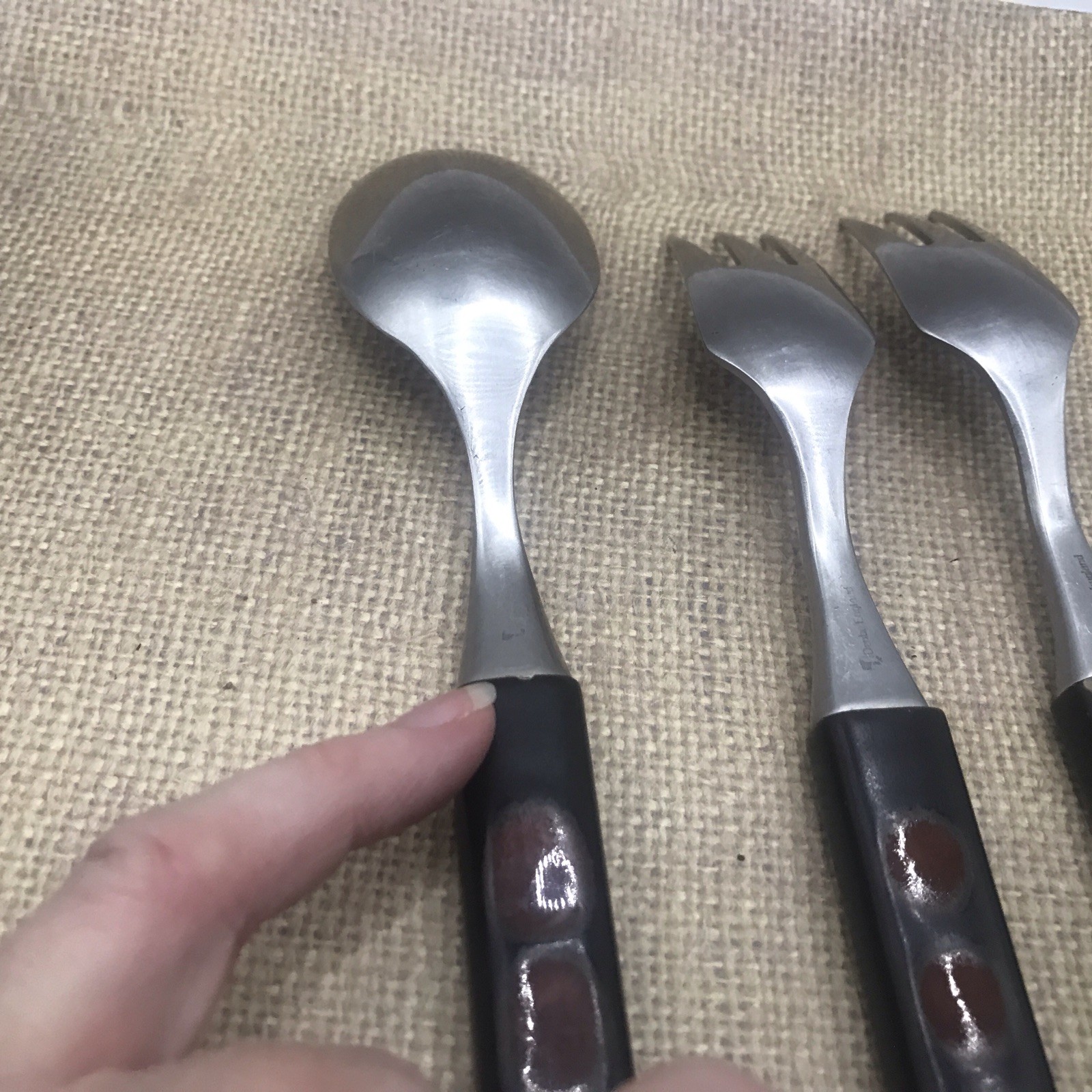 3 Denby Touchstone Garnet Utensils Large Spoon 2 Forks *Note