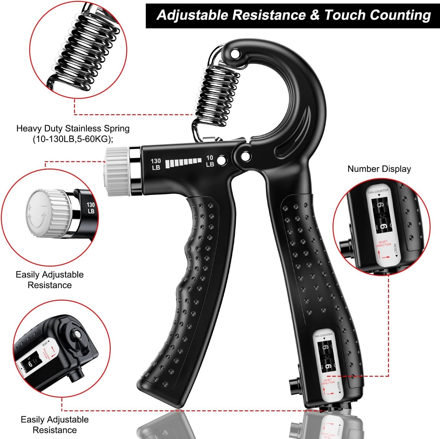 2 Pack Adjustable Hand Grip Strengthener 10-130 lbs with Smart Counting Function