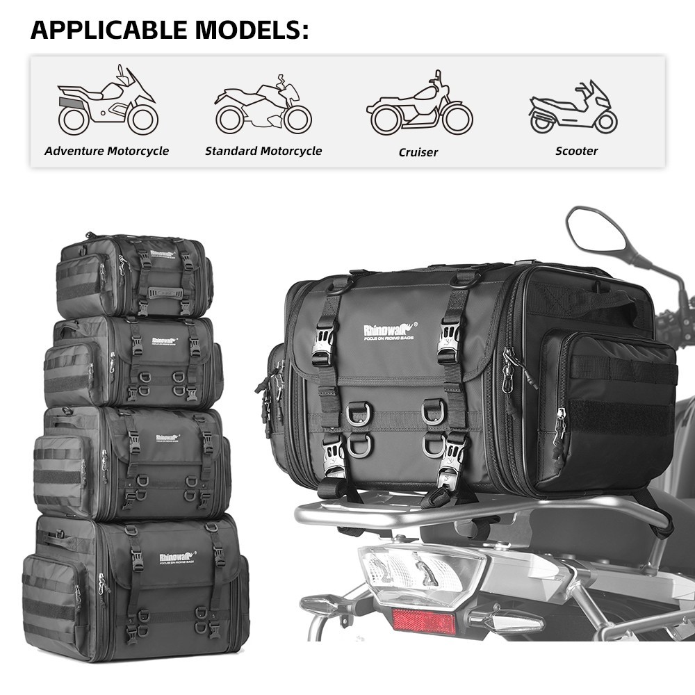 Rhinowalk Motorcycle Tail Bag 19-80L Expandable Waterproof Luggage Storage Black