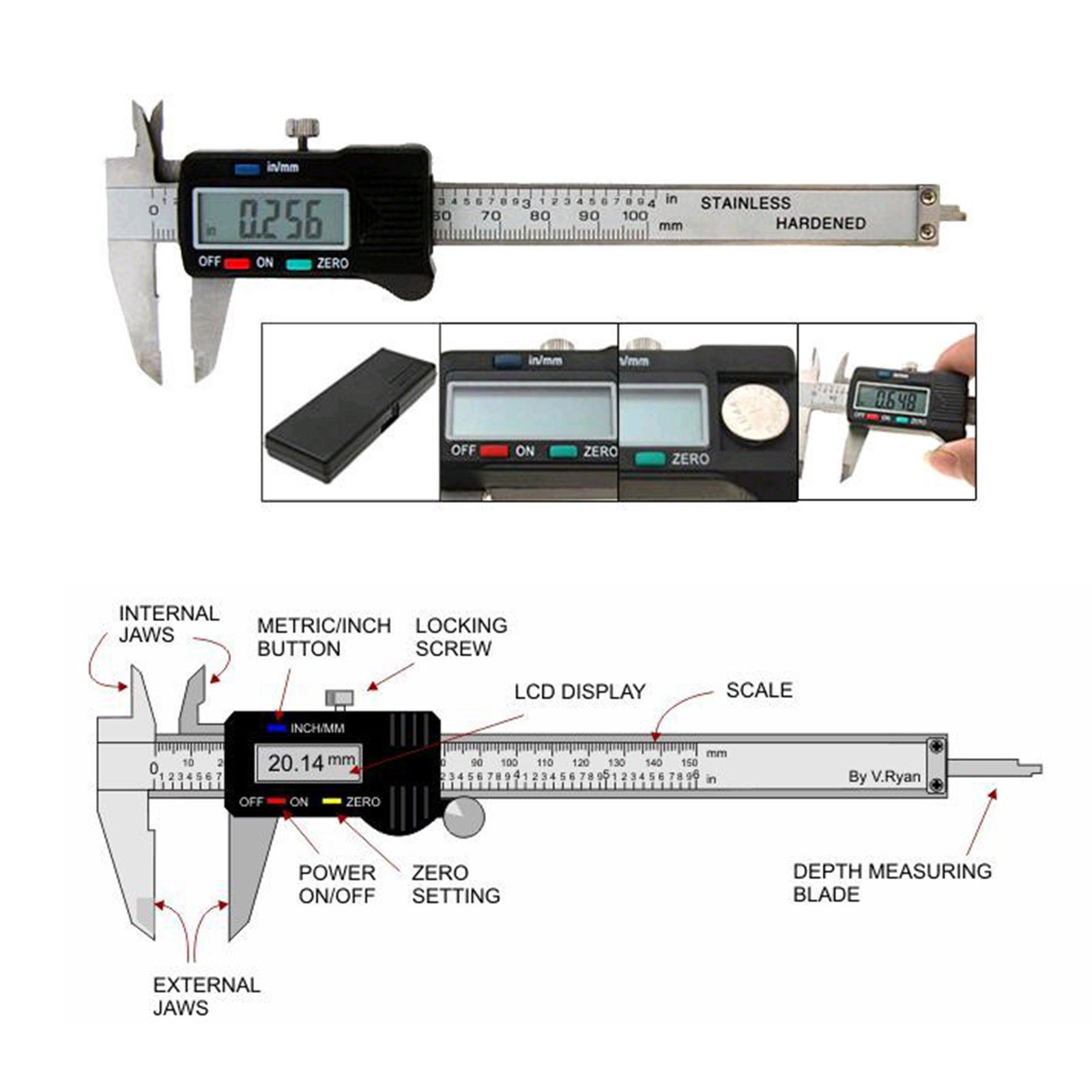 6" Micrometer Digital Measuring Tool Caliper Vernier Gauge Metric 150mm 6-inch