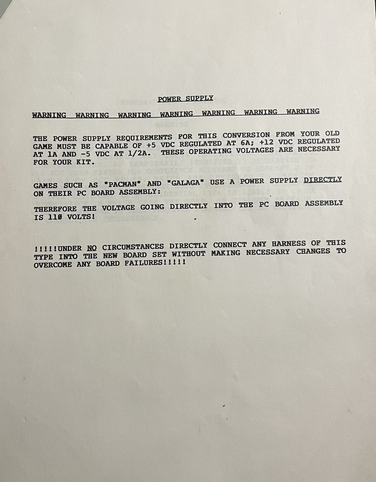 Original 1986 Taito 'Big Event Golf' Operator's Instruction Manual