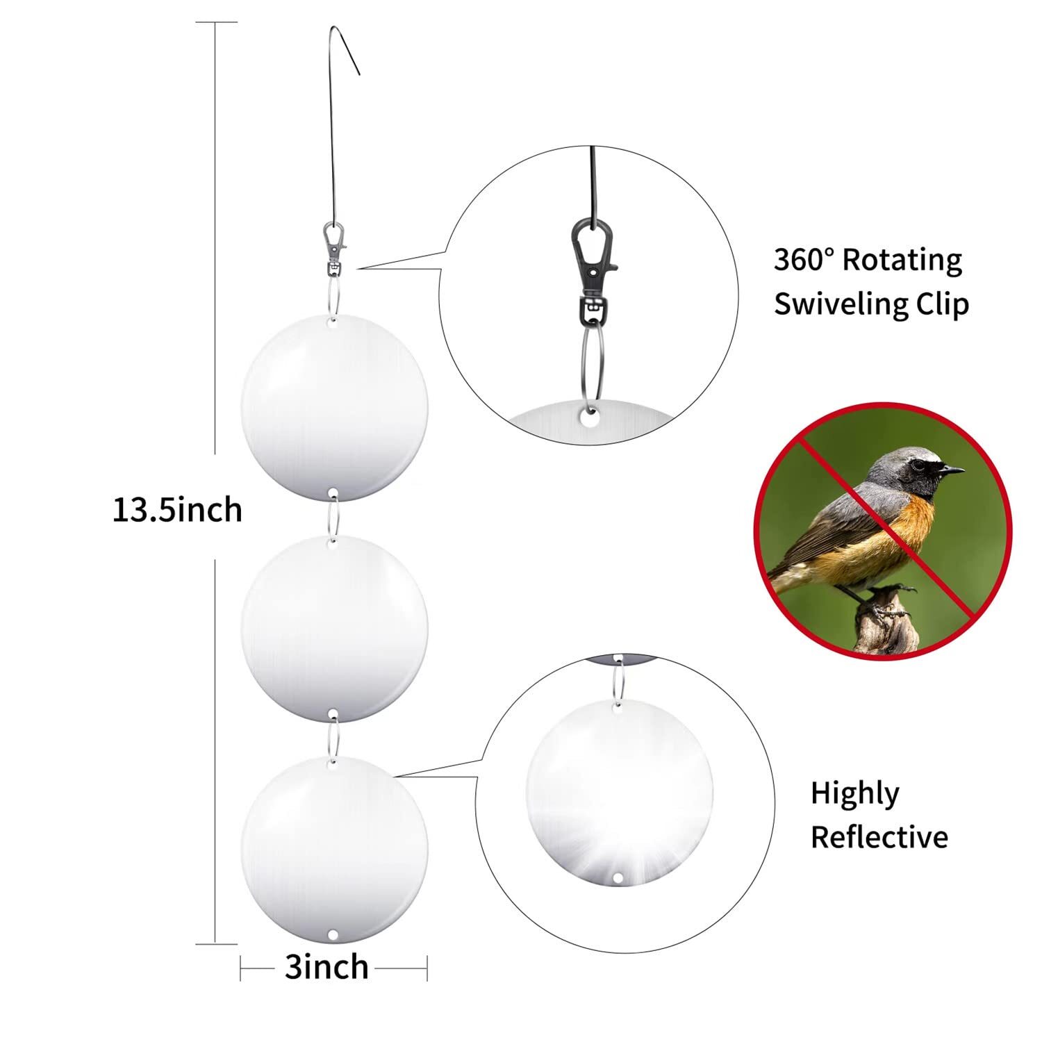 Reflective Bird Scare Discs Set, 24PCS Large Double-Sided Bird Deterrents for...
