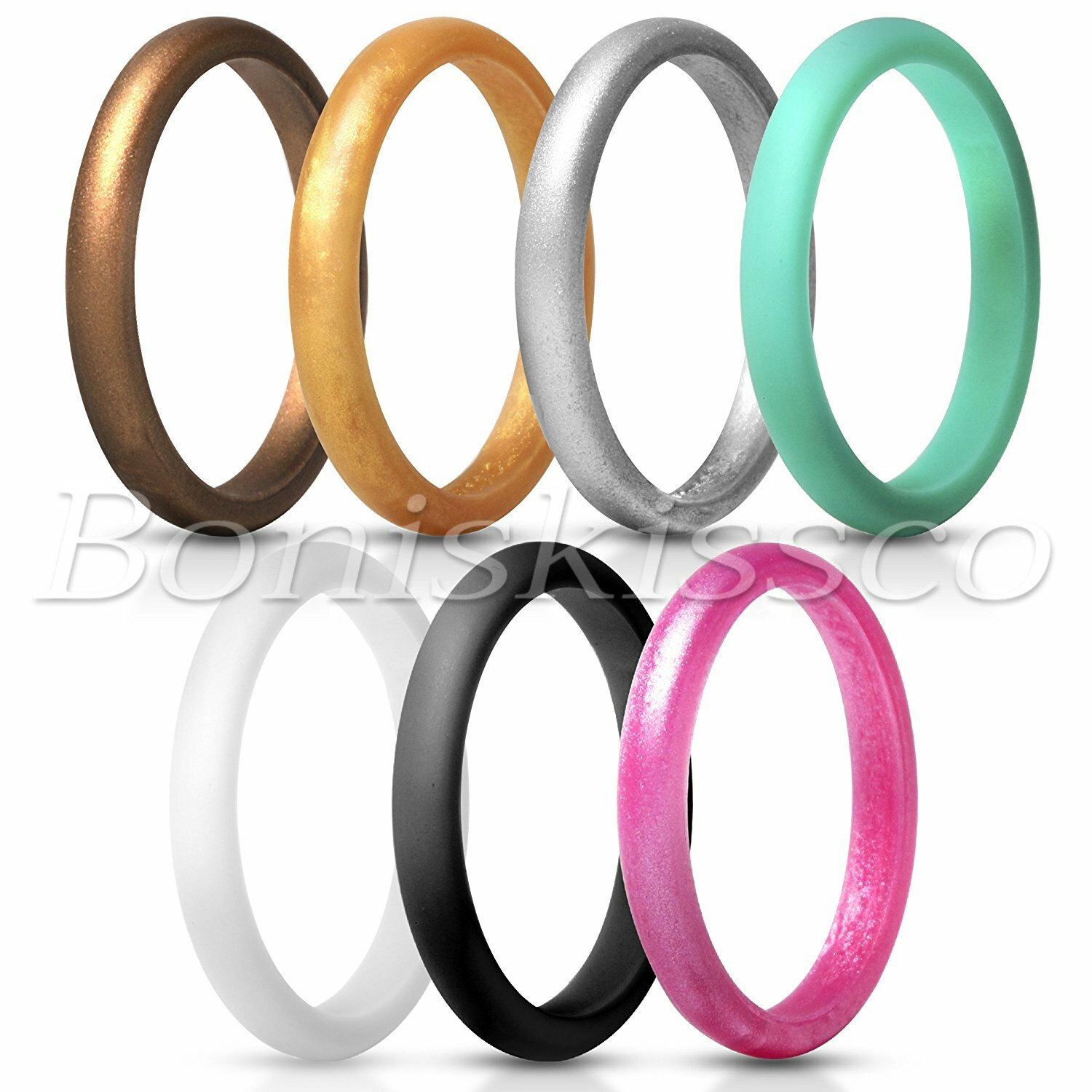 7pcs Women's Silicone Wedding Band Rings Thin-Silicone Stackable Comfort Outfit