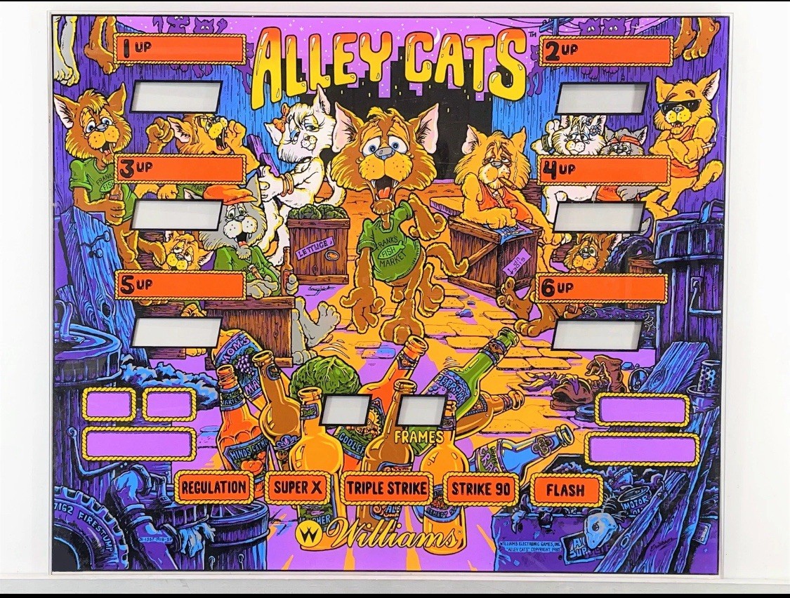 Williams Alley Cats Shuffle pinball machine Game Backglass Original  NEW