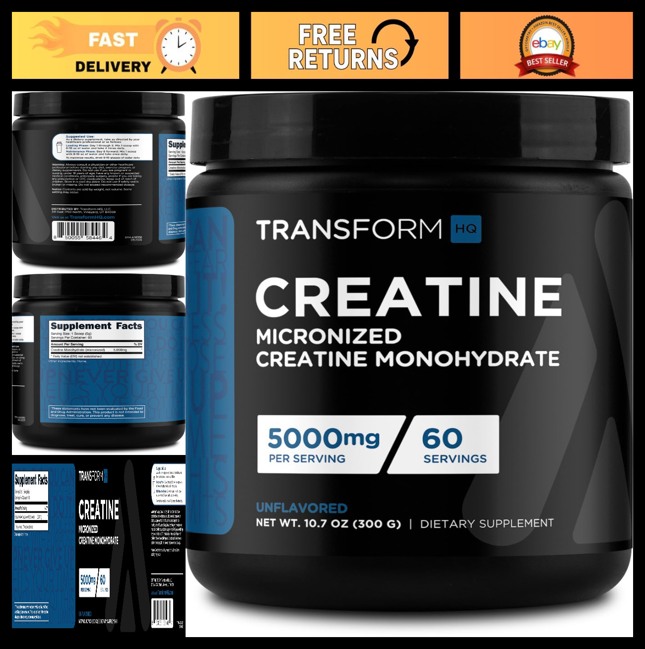 Micronized Creatine Monohydrate Powder 5000mg - Unflavored, 60 Servings, Boost E