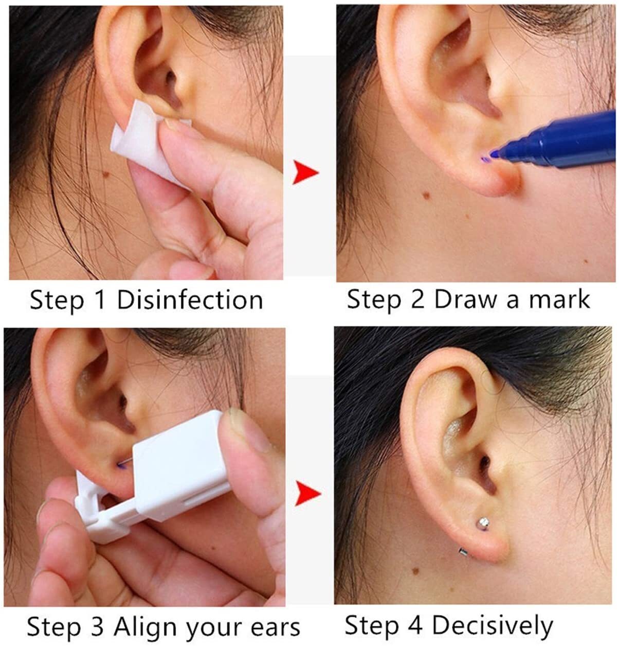4 Pack Disposable Nose Piercing Kit - Silver Stud Earring Gun DIY Home Self Ear