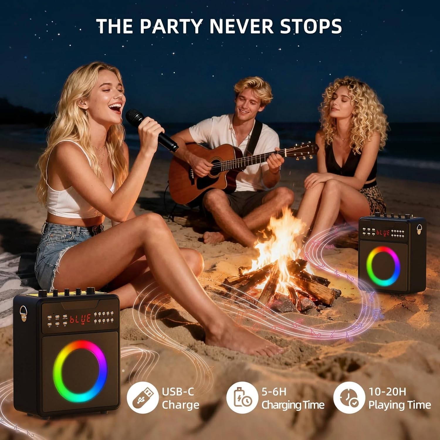 Karaoke Machine with 2 Wireless Microphones,Portable Bluetooth 5.1 Speaker Light