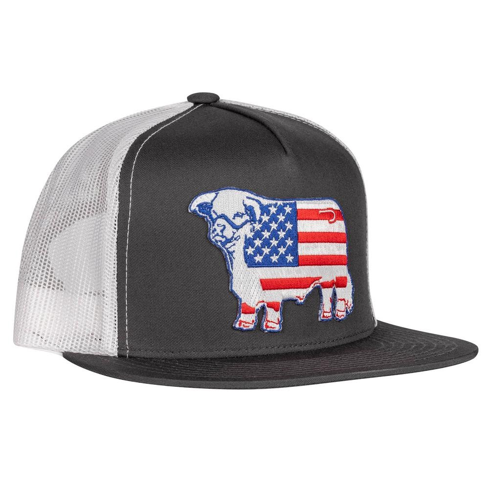 Lazy J Ranch Wear American Usa Flag Bull Gray - Hats Cap - Grywht4Flag
