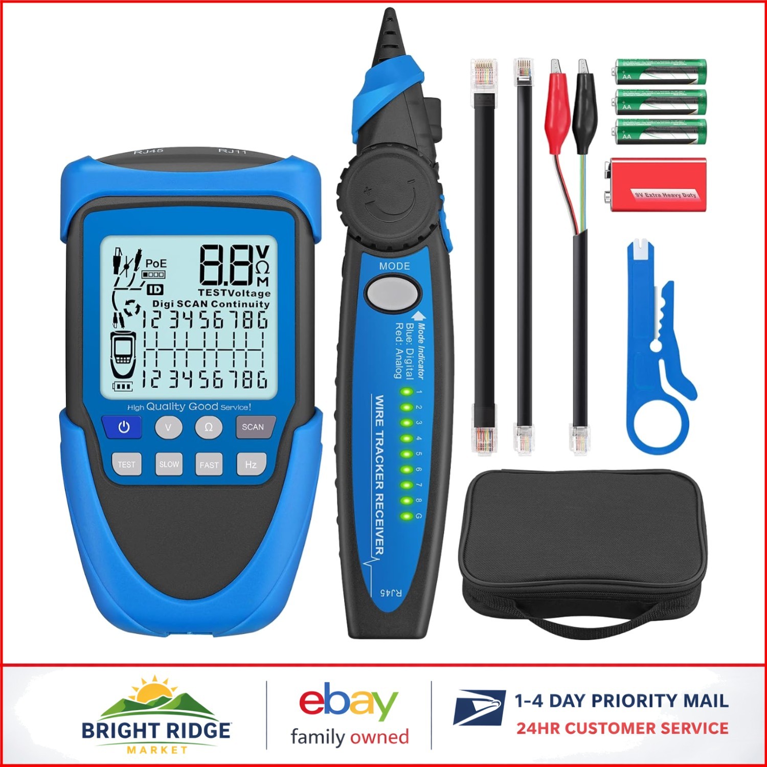 Network Cable Tester for Cat5, Cat6, Cat7, Cat8 with Voltage Testing Function