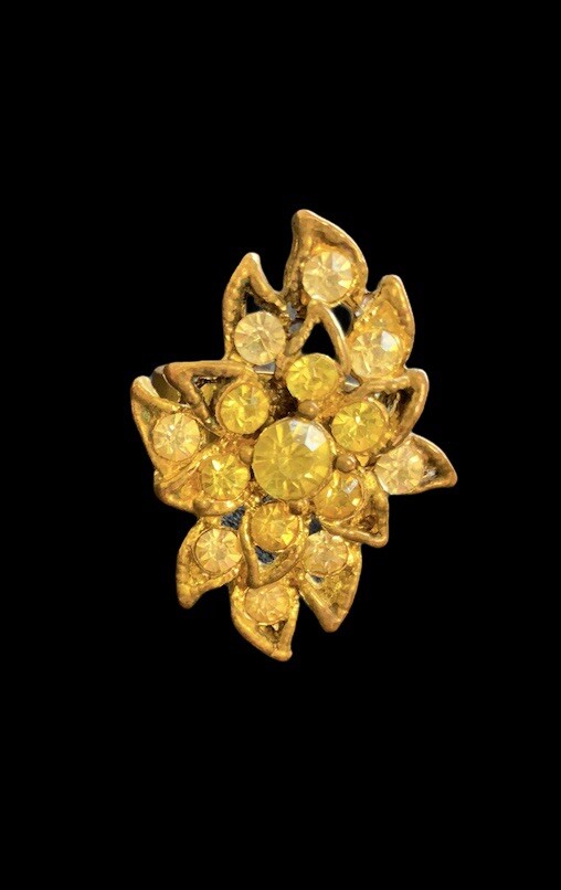 Vintage Adjustable Yellow & white rhinestone ring