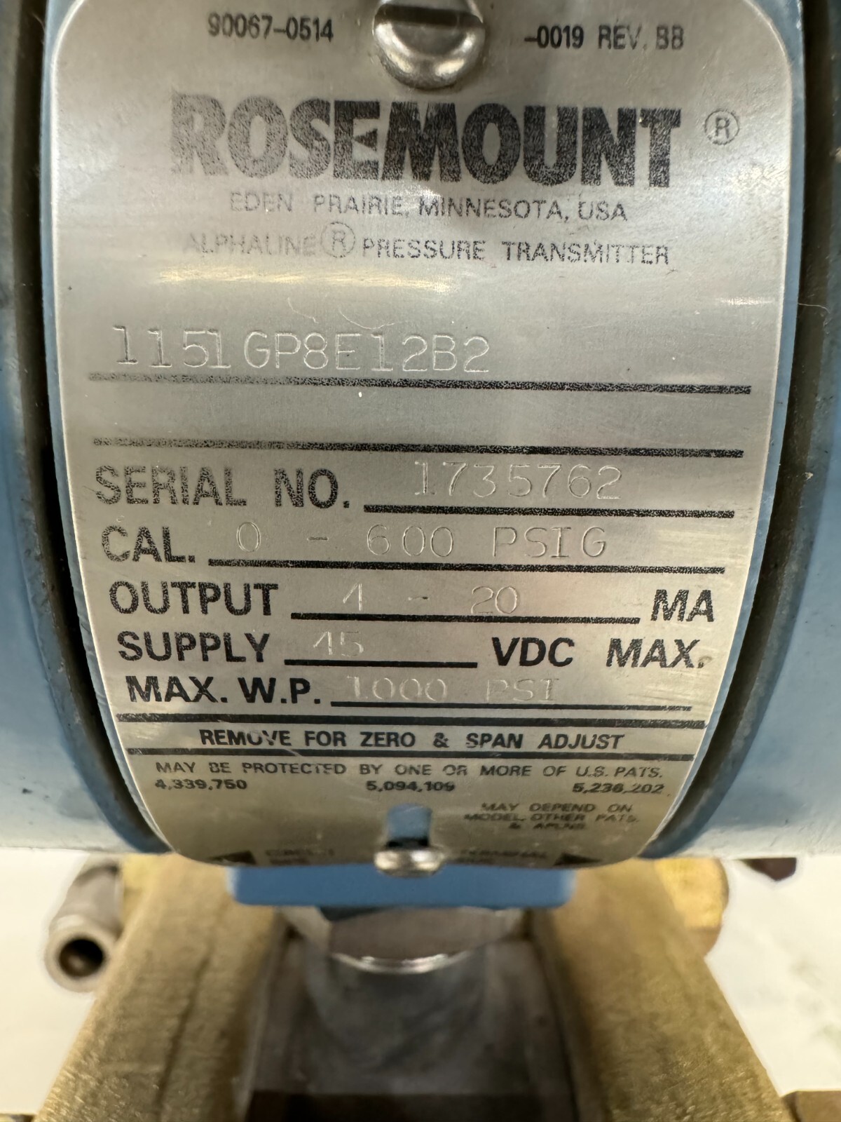 ROSEMOUNT PRESSURE TRANSMITTER 1151GP8E12B2