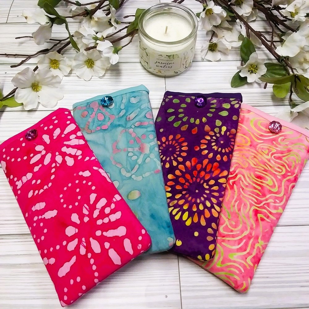 BATIK TIE DYE Eyeglass Readers Case, Sleeve, Lined/Padded, Button Accent, U PICK