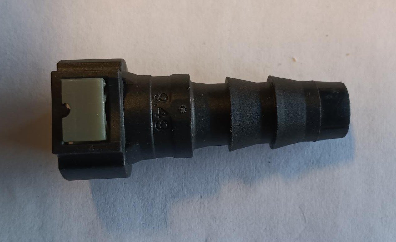 3/8" Female Quick Connect J2044 (9.49) x 1/2" Push Lock Barb, Nylon