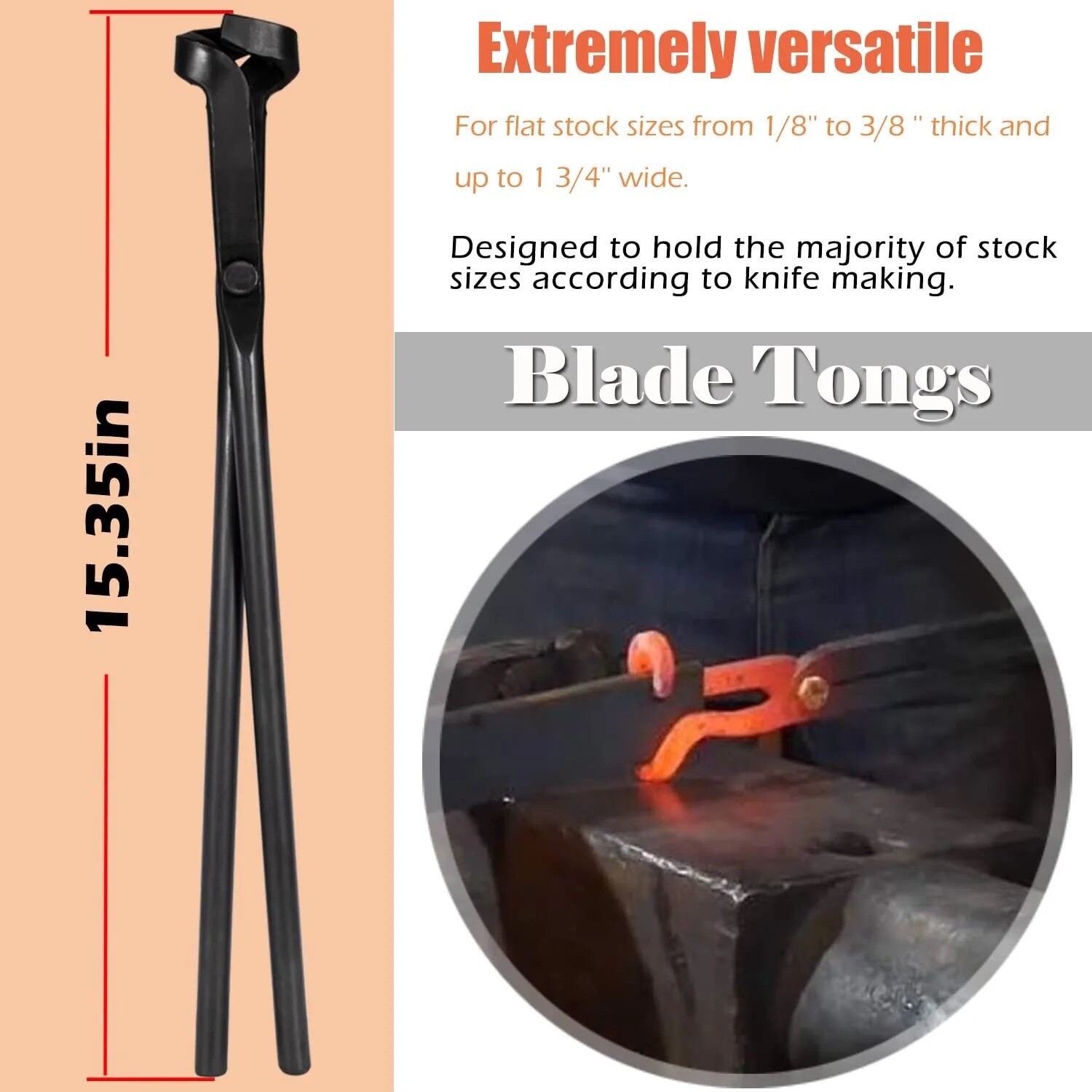 Blacksmith Tongs Tool For Knife Making, Anvil, Forge Kit Flat Tong
