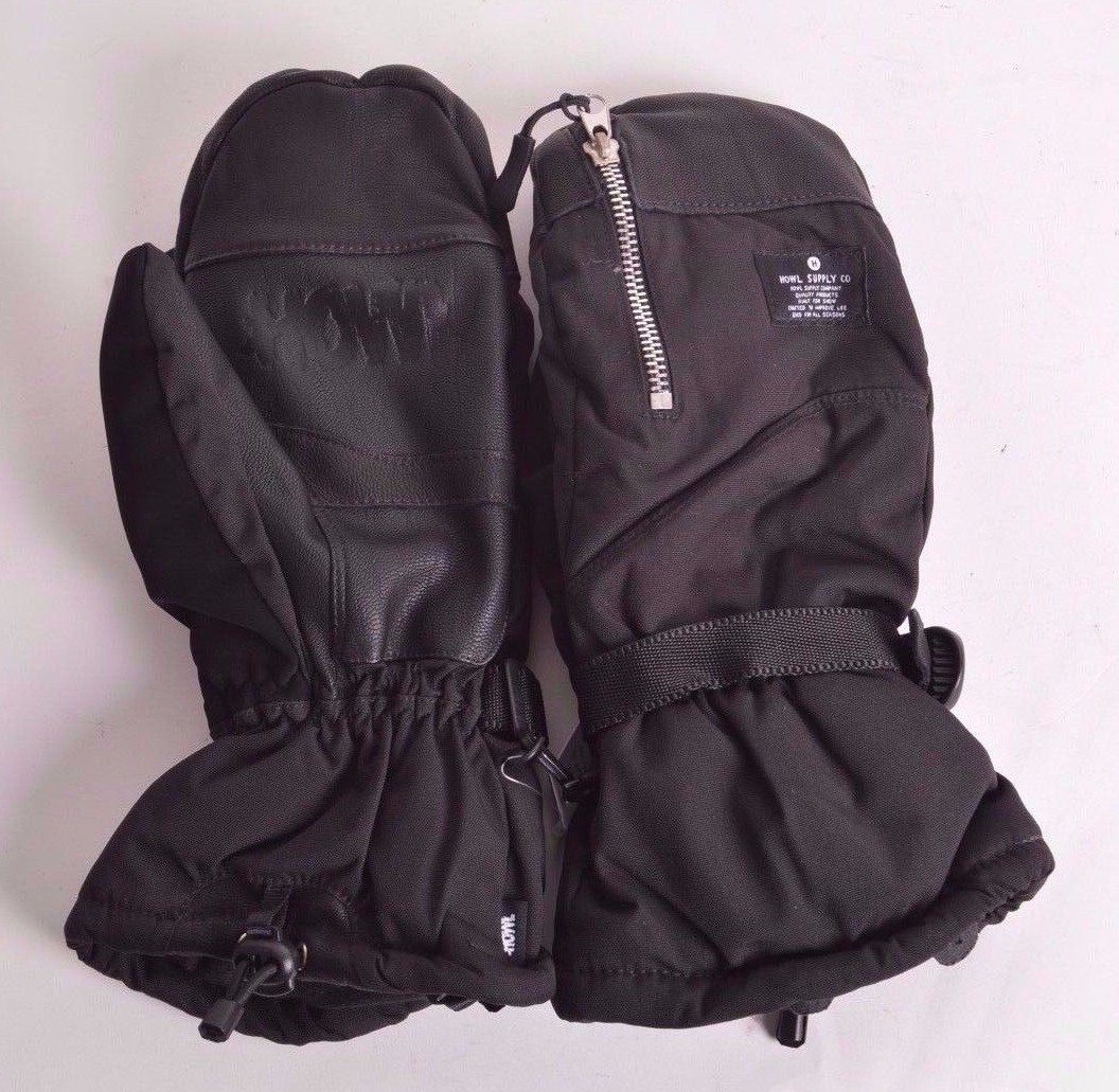 NWT MENS HOWL LOGGER MITTENS $69 black polyester goat leather accents insulated