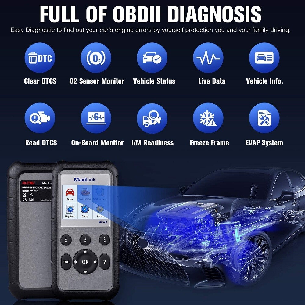 Autel MaxiLink ML629 Automotive OBD2 Scanner Code Reader Check Engine/ABS/SRS