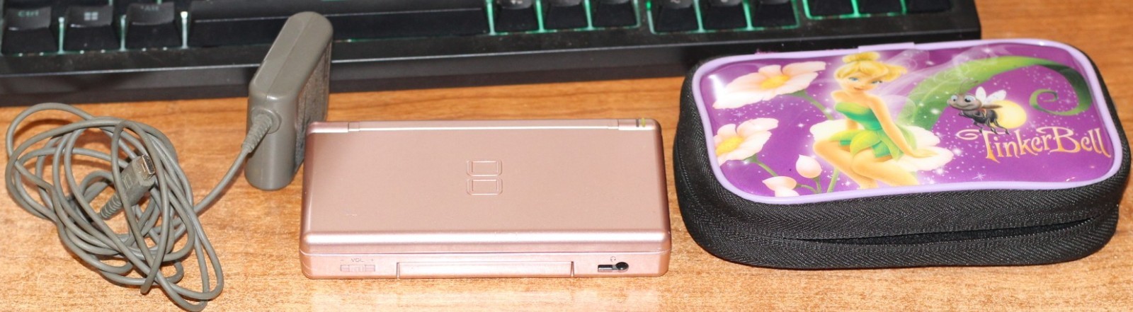 Nintendo DS Lite Console Coral Pink + CHARGER + DISNEY TINKER BELL CARRY CASE