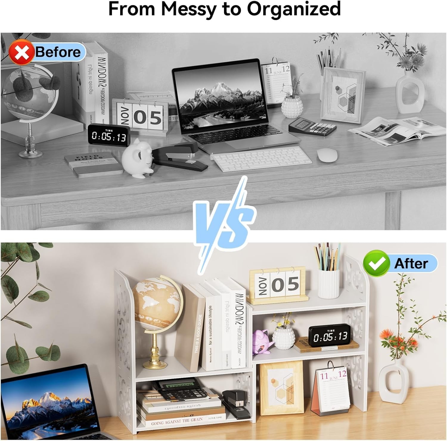 Modern Adjustable Desktop Shelf - Lightweight, Easy Assembly for Home & Office