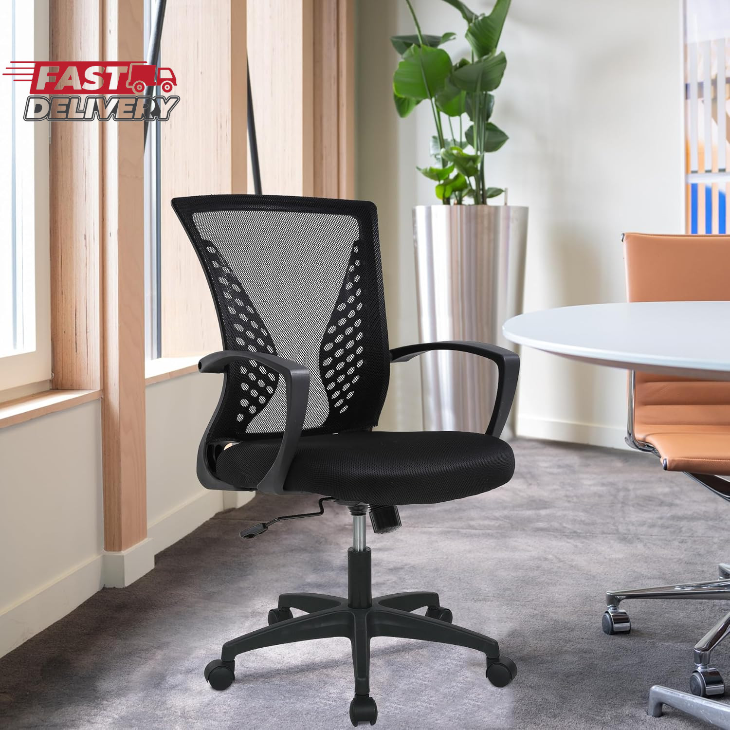 FDW Home Office Chair Mid Back PC Swivel Lumbar Support Adjustable Desk Task Com