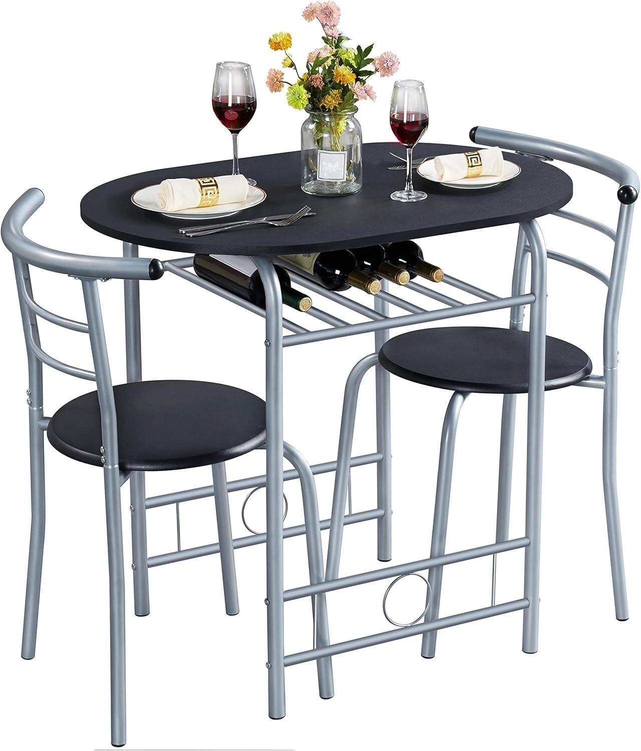 3PCS Dining Room Table Set Kitchen Table & Chair Sets Compact Table w/Steel Legs