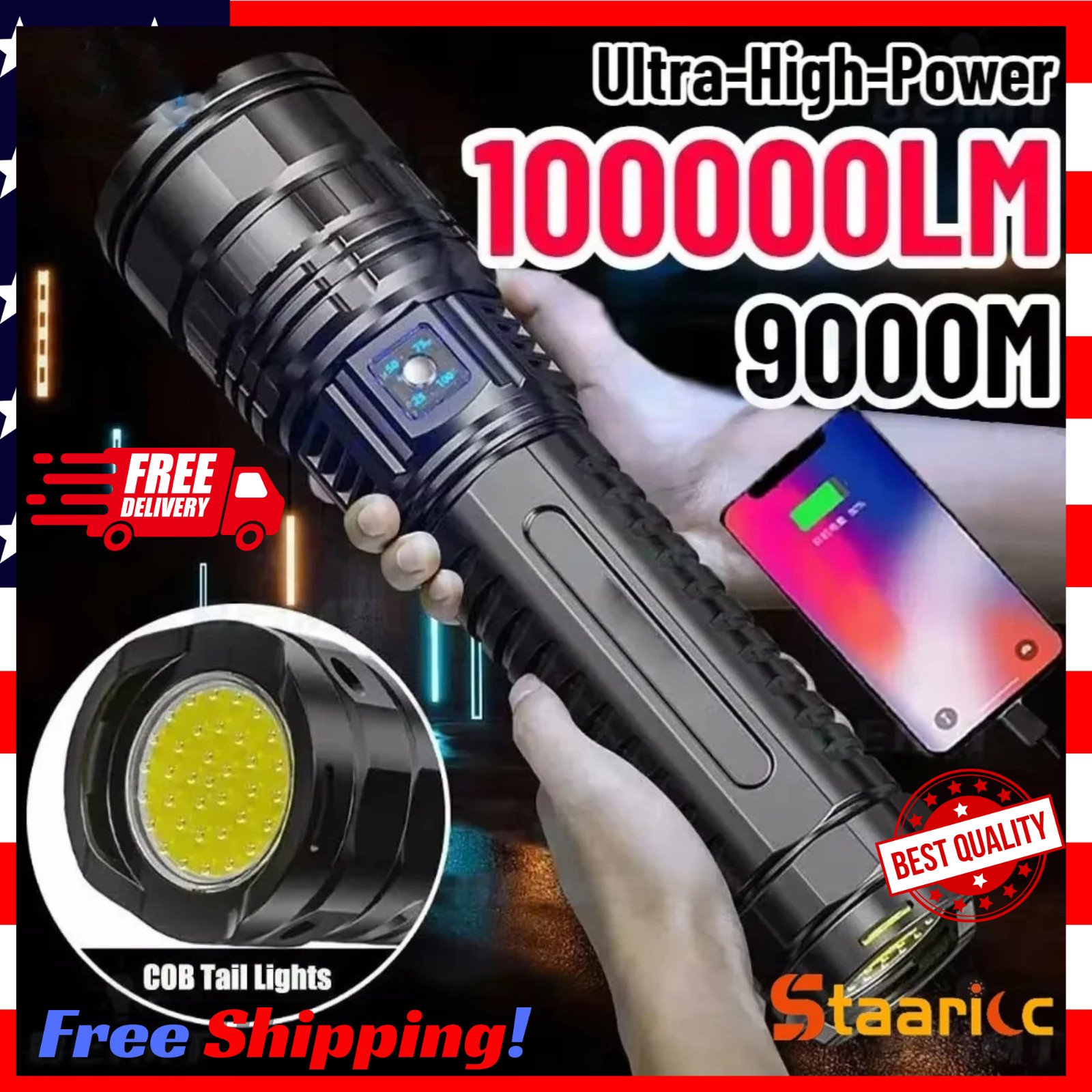 Rechargeable 990000LM LED Flashlight Tactical Police Super Bright Torch Zoomable