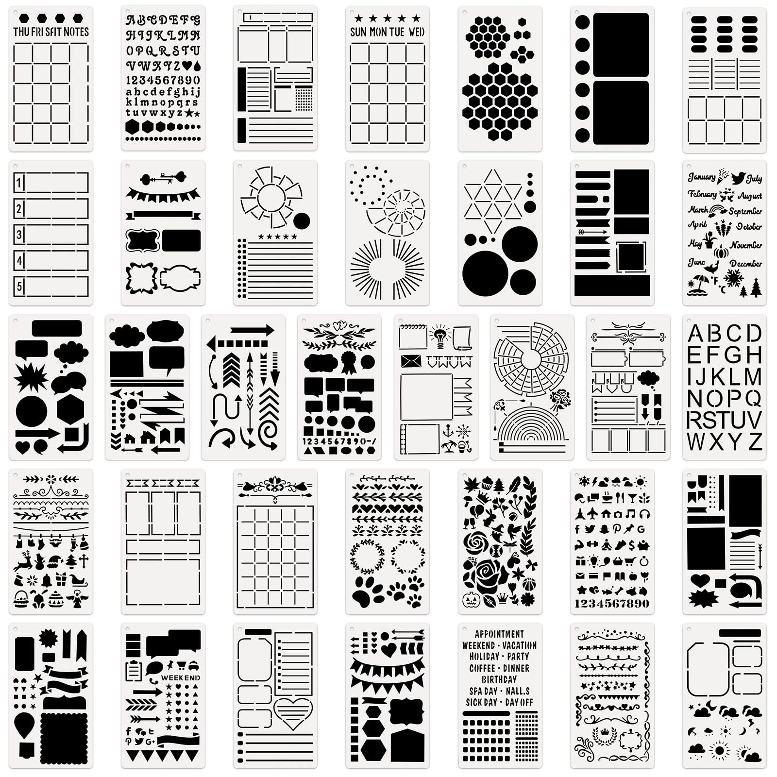 AUGSHY 36 PCS Journal Stencils, Planner Template 7.5x5 Inches DIY Notebook Sc...