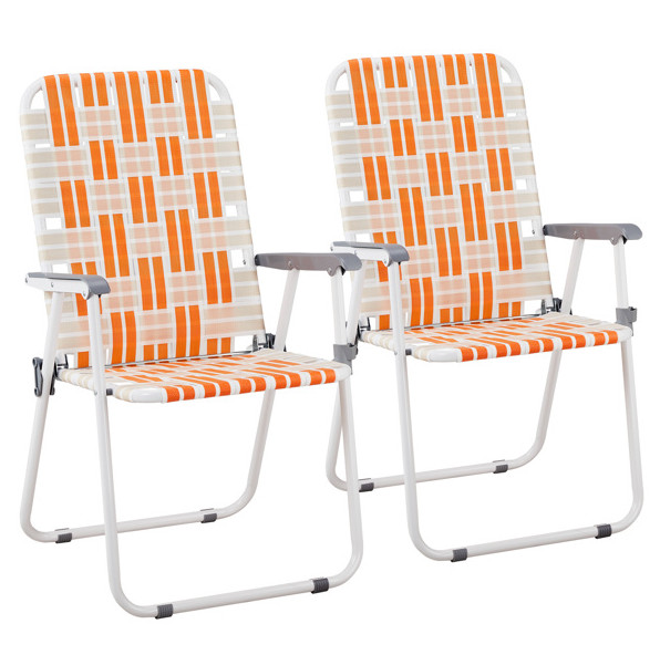 2 Pack Webbed Folding Patio Chairs Portable Outdoor Lawn Chairs Garden Beach
