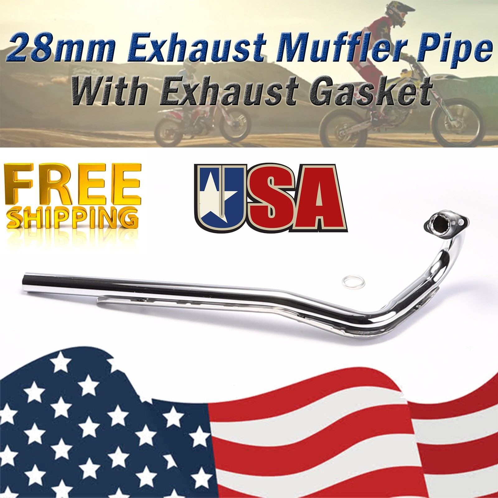 28mm 1.1" Exhaust Muffler Pipe With Exhaust Gasket For Dirt Pit Bike 110cc 125cc