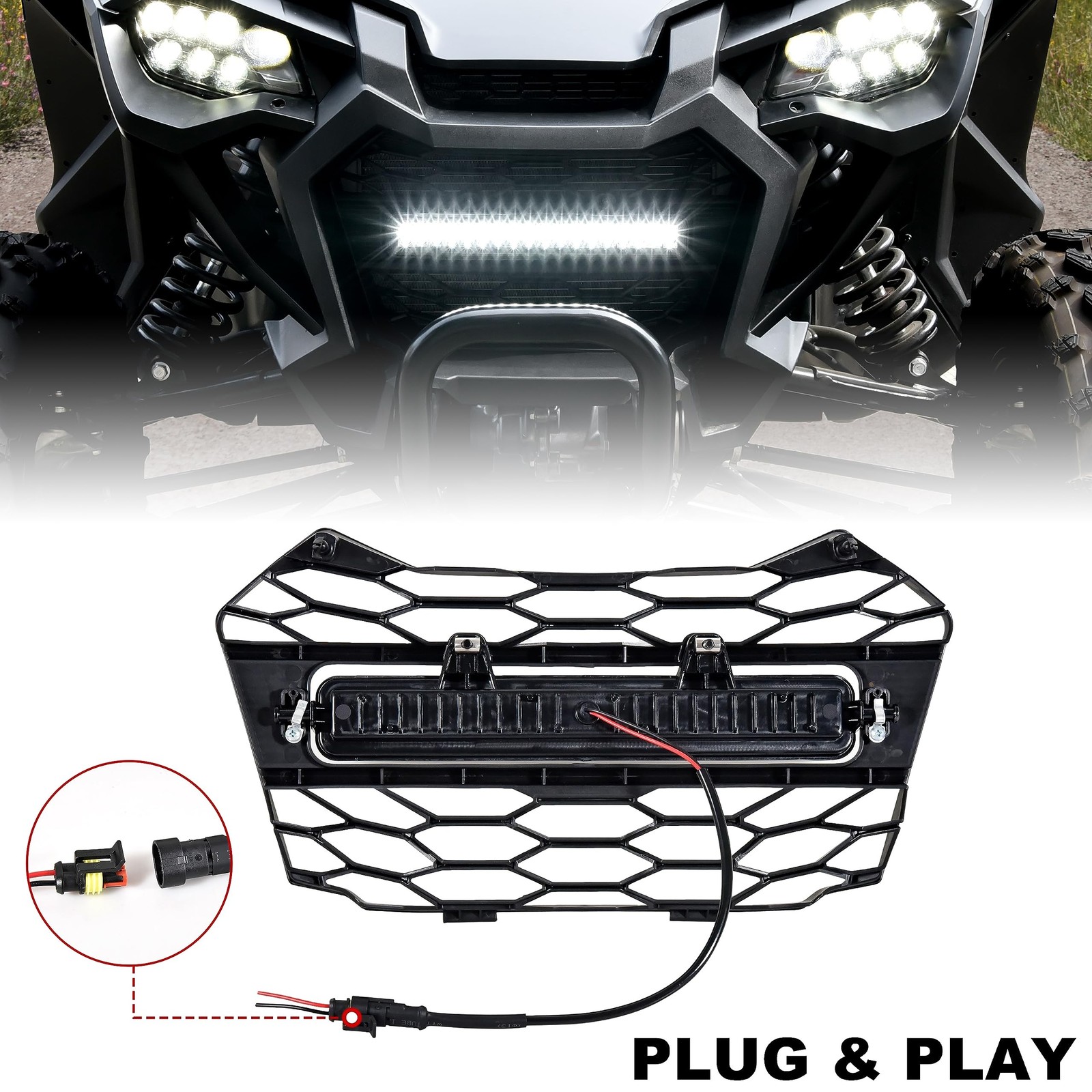 SAUTVS Front Mesh Grille with LED Light for Honda Talon 1000, Front Bumper Me...