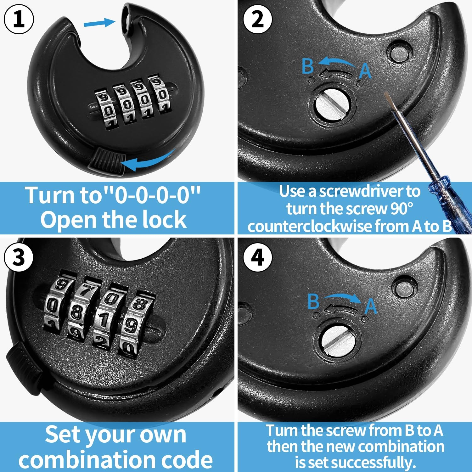 Socpuro 2Pack Combination Lock, 4 Digit Disc Padlock with Hardened Black
